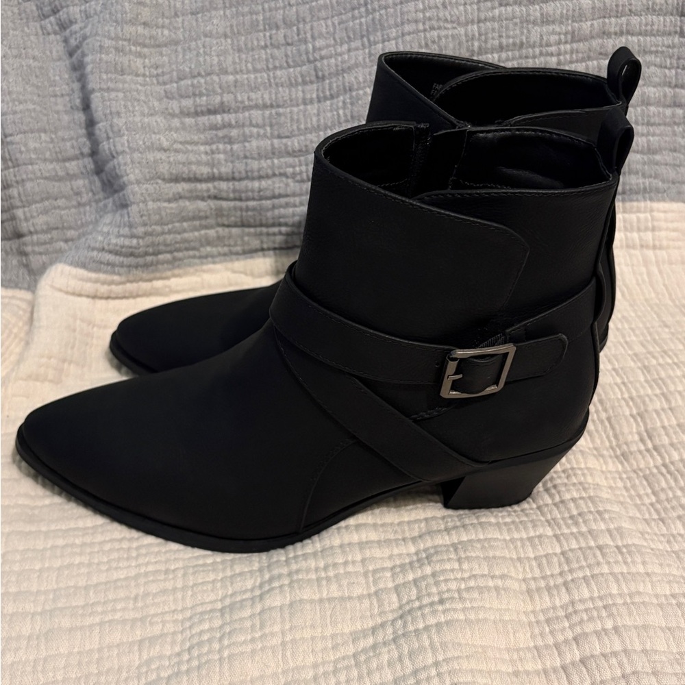 Maurices Black Pointed Ankle Boots with Buckle Strap
